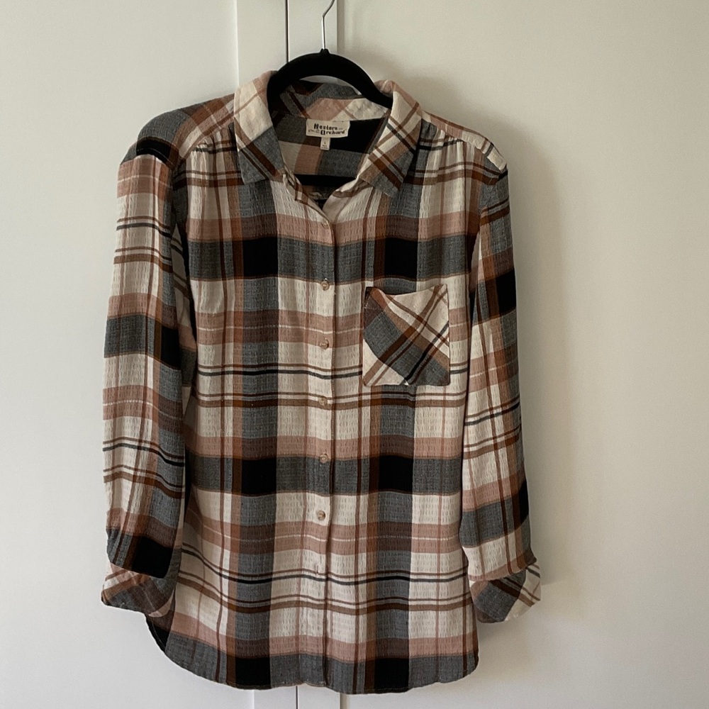 Hester & Orchard Plaid Button-Up Shirt - Black & Tan